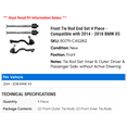 thumbnail image 2 of Front Tie Rod End Set 4 Piece - Compatible with 2014 - 2018 BMW X5 2015 2016 2017, 2 of 2