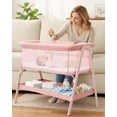 thumbnail image 3 of Baby Bassinet, Bedside Bassinet for Baby, Bassinet Bedside Sleeper with Mattress, Storage Basket and 4 Auto-Lock Wheels, Full-Mesh Sides, Bedside Crib for Newborn,Pink, 3 of 7