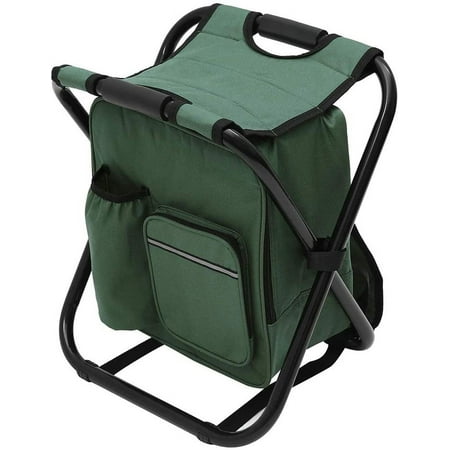 Miuline Folding Camping Chair Fishing Tackle Bag with Seat Heavy Duty Backpack Chair Rucksack Seat Bag Fishing Stool for Outdoor Fishing Beach Camping Hiking Picnic Travel (Green)