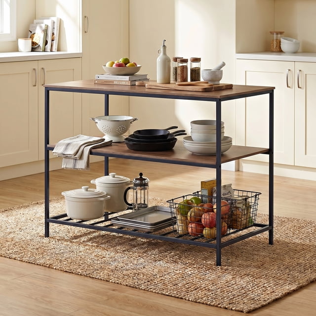 MUEBLANA - Alacena de cocina 3 niveles – Estantería organizadora con repisas de madera y estructura de acero – Fácil de armar – Resistente 30kg por nivel – 120x60x85 cm