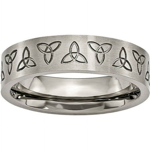 Primal Steel Titanium Brushed 6mm Trinity Symbol Flat Band