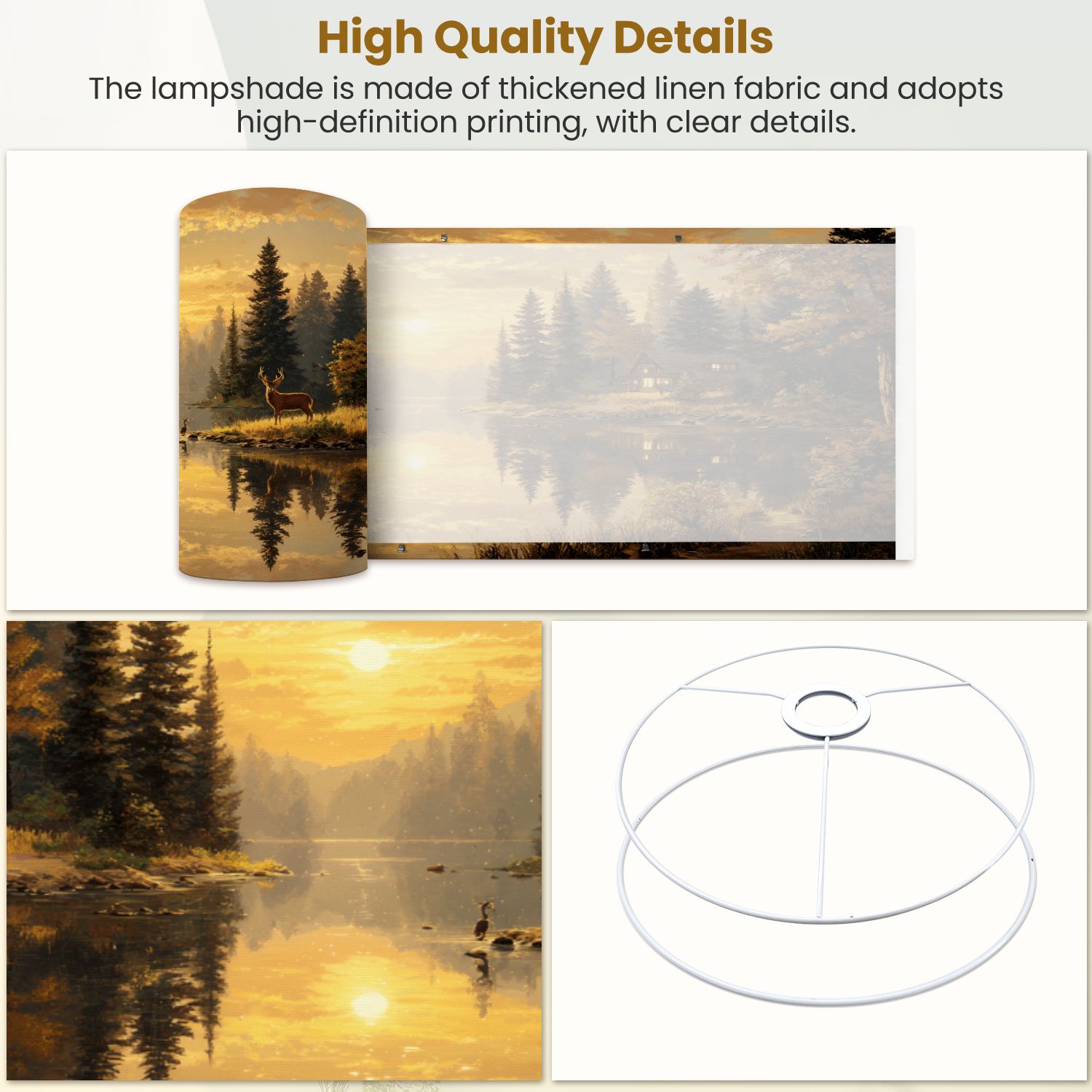 Linen Drum Lampshades Deer Autumn Rustic Forest Cabin Wildlife Elk Hunting Modern Deer Buck 13"x13"x10" Light Shade for Table Lamps Drum Lamp Shades Lampshade Replacement Assembly Required