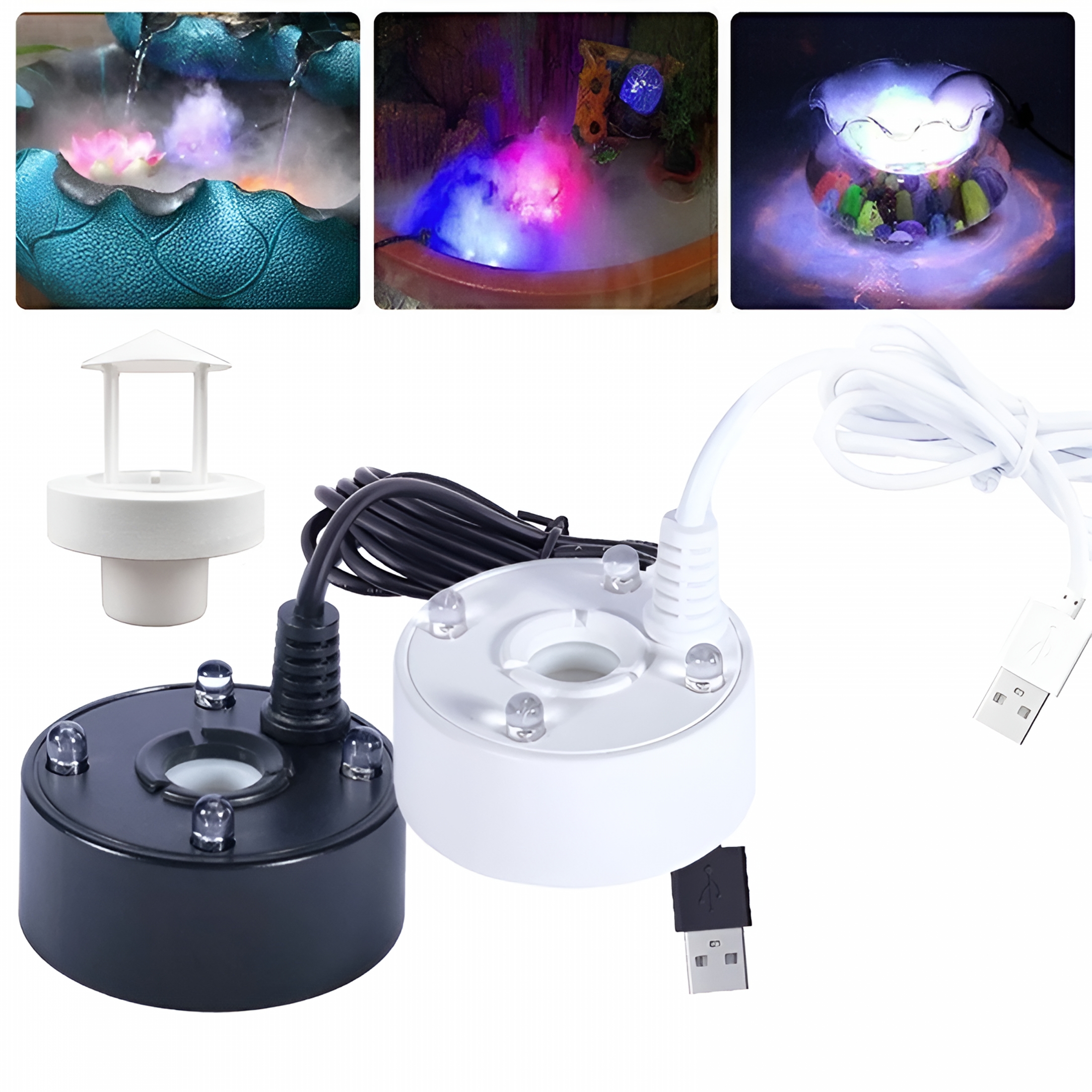 HIBIBUD 4 Leds Mist Maker Fogger Air Humidifier Nebulizer for Water Fountain Pond White