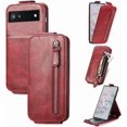 thumbnail image 2 of Zipper Wallet Case for Google Pixel 6A with Card Holder Slot, PU Leather Adjustable Kickstand Flip Handbag Phone Cover for Google Pixel 6A SDLL Red, 2 of 14