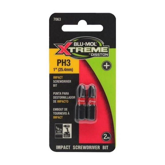 Blu-Mol Xtreme 2033627 No. 3 x 1 in. Phillips S2 Tool Steel Screwdriver Bit - 2 Piece