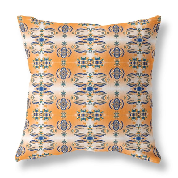 Flowers of Strength Indoor/Outdoor Pillow in Orange Gray 28x28