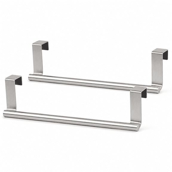 Bathroom Rust Resistant Over-the-Cabinet Dish Hand Towel Towel Bar, Silver, 2 Count