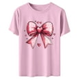 thumbnail image 5 of WHLBF Tops for Women Bow Print Valentine Romantic Round Neck Short Sleeve Blouse Pink XXXL, 5 of 6