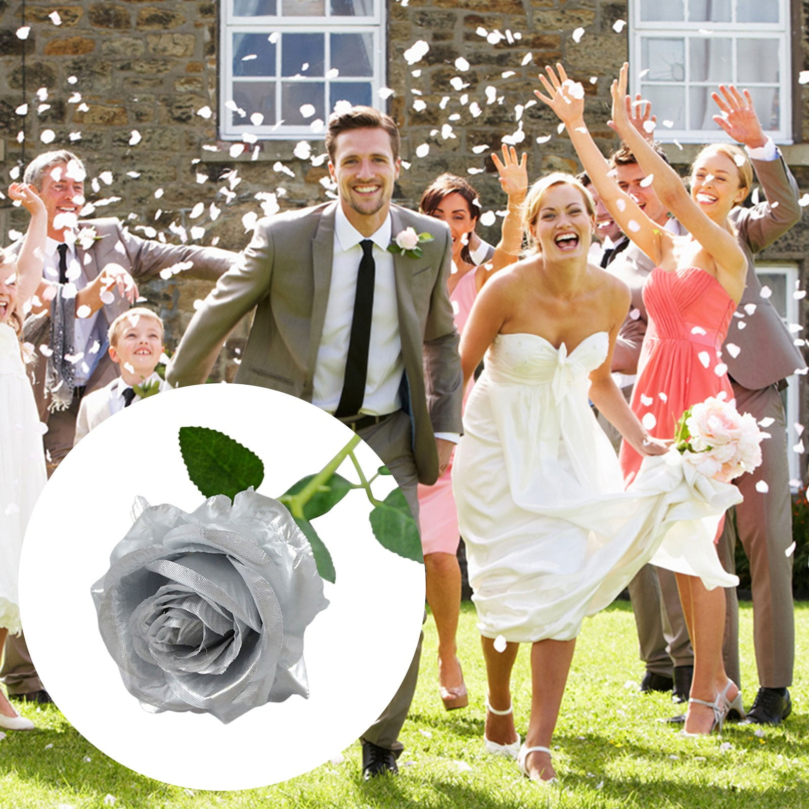 ZFSBZBS Artificial Rose 10pcs Open Flower Bouquet Faux Rose Stems for Wedding Arrangement, Bridal Bouquet, Centerpiece, Fake Faux Silk Flowers,Silver*10 Pcs