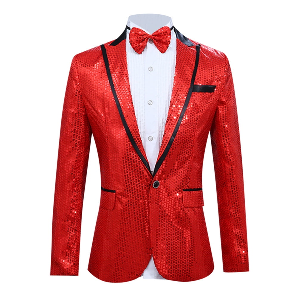 Men's Slim 2-Piece Suit Blazer Paillette Host Show Party Jacket Coat ...