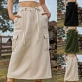 thumbnail image 7 of Tumotour Denim Skirt For Women Drawstring Cargo High Waist Long Skirt Knee Length Denim Skirts With Pockets, 7 of 7