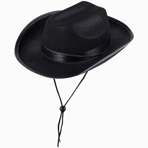 Xudanell Kids Girls Boys Wide Brim Western Cowboy Cowgirl Hat with Wind Lanyard Felt Fedora Hat