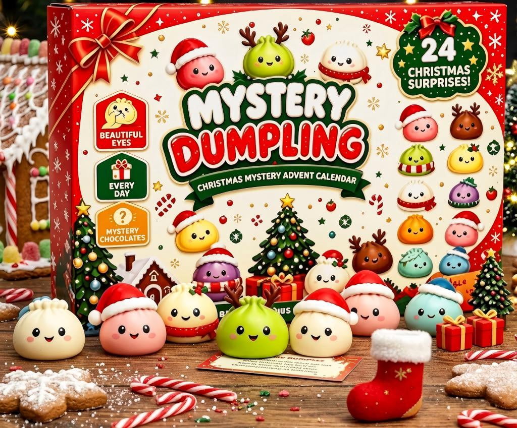 Kawaii Mystery Dumpling Squishy Advent Calendar 24 Days, Squeeze Sensory Fidget Toys Christmas Countdown Box, Festive Holiday Party Favors & Stocking Stuffers for Holiday