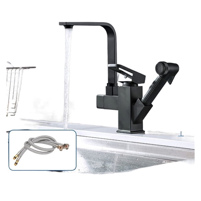 Stainless Steel Pull Out Kitchen Faucet With Swivel Spout High Pressure Sprayer 360 Rotating Spout Hot Cold Water Mixer Taps ,Effortless Installation