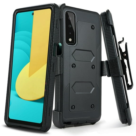 LG Stylo 7 4G Case, SOGA [TriGuard] Shockproof Rugged Hybrid Armor Case Cover with Belt Clip Holster & Built-in Screen Protector (Black)