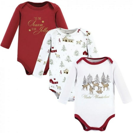 UPC: 0660168183504 | Hudson Baby Infant Girl Cotton Long-Sleeve Bodysuits Girl Holiday Village 3-6 Months