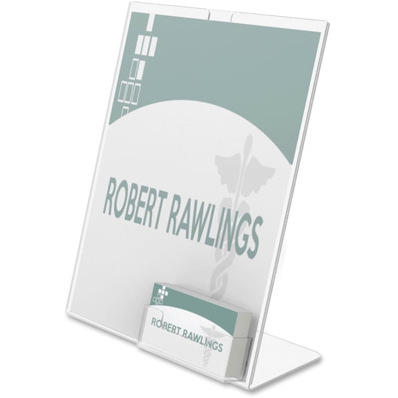 Superior Image Slanted Sign Holder With Business Card Holder, 8.5w X 4.5d X 11h, Clear | Bundle of 5 Each