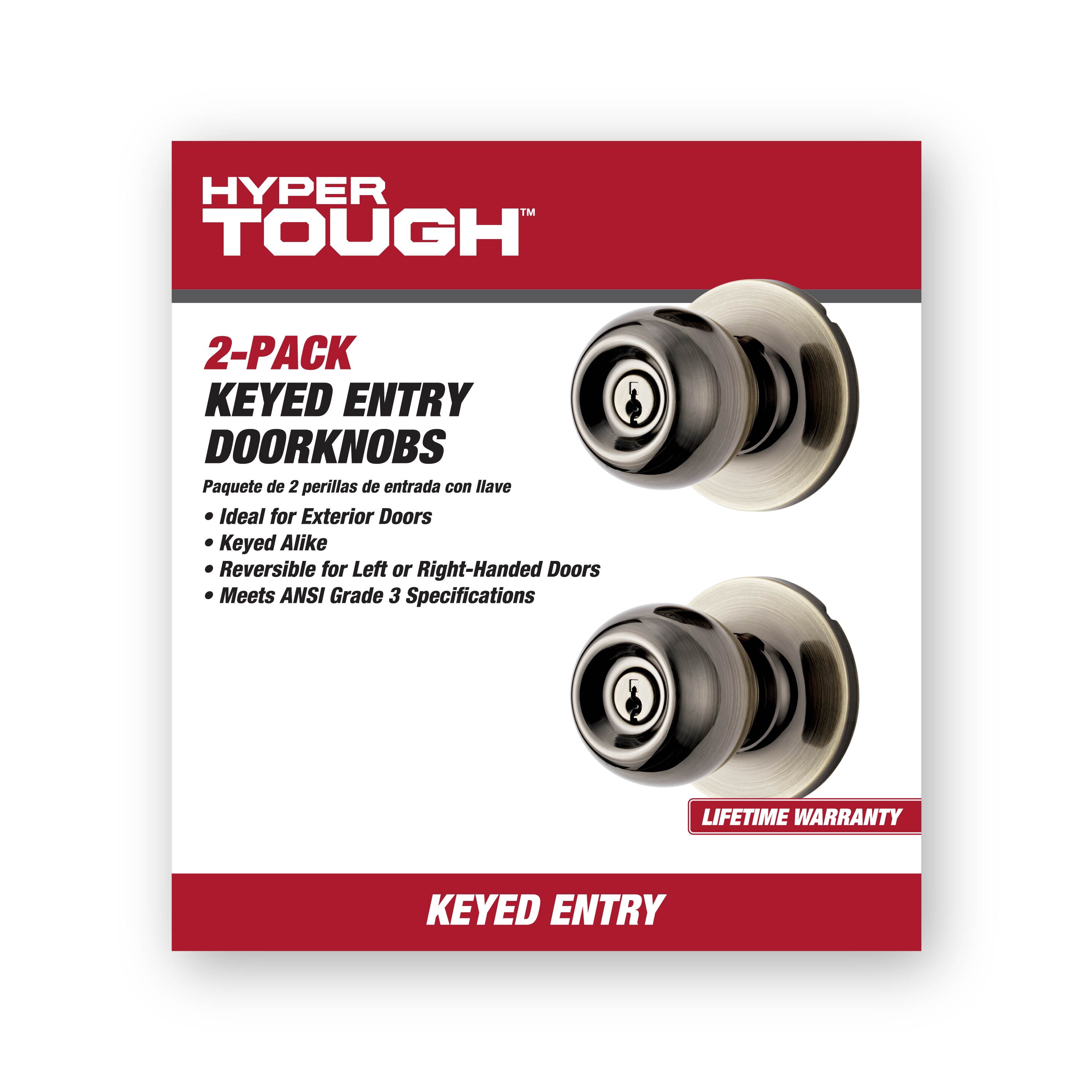 (2 pack) Hyper Tough Two Keyed Entry Ball Locking Doorknobs Antique Brass Finish Twin Pack