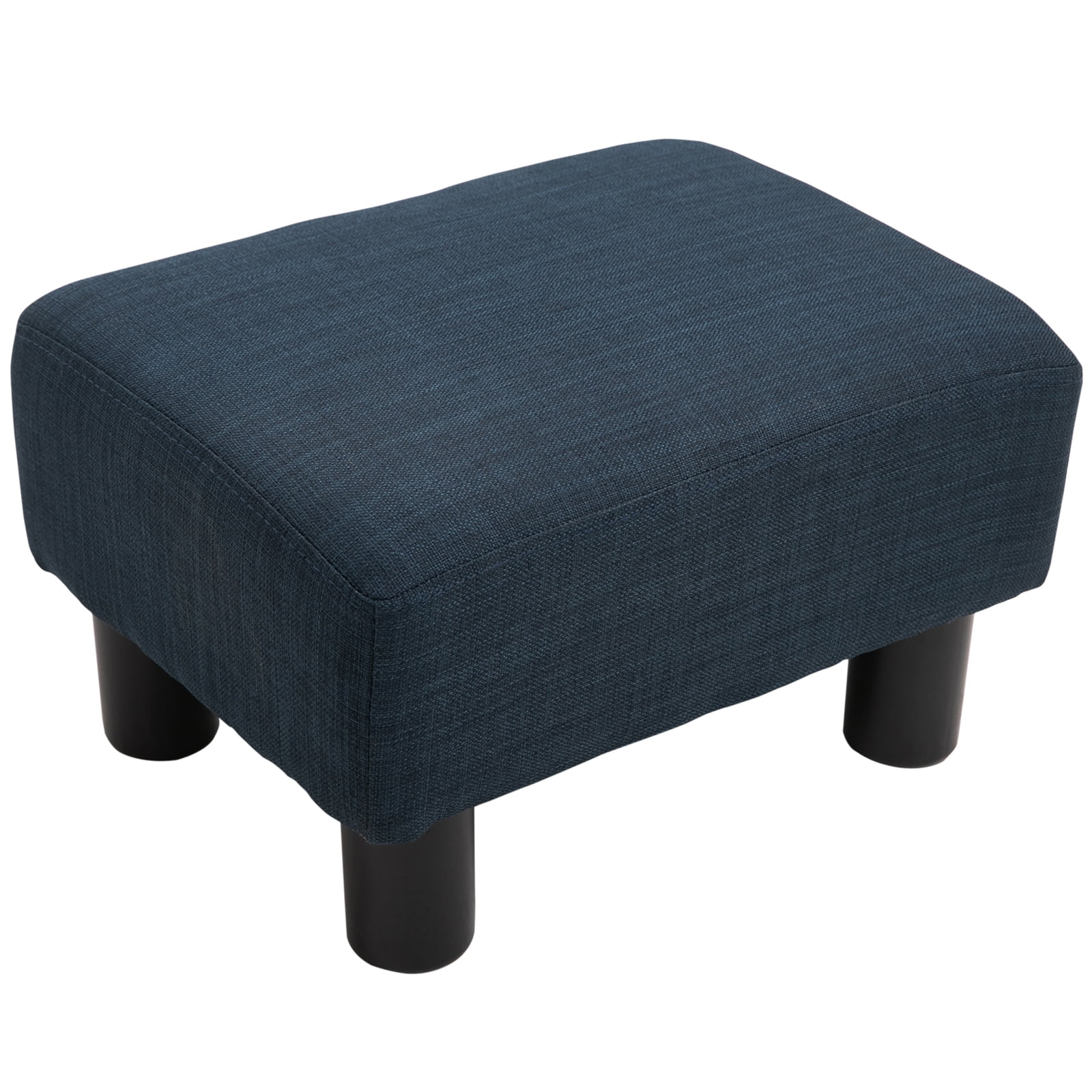 net Round Ottoman Foot Stool Upholstered Padded Pouf with Wooden Legs Linen Fabric Cover 