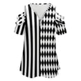 thumbnail image 4 of Black And White Harlequin Diamonds And Stripes Womens Summer V Neck Zipper Top Short Sleeve T Shirt Off Shoulder Top Casual Classy Loose Shirts, 4 of 7