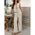 thumbnail image 3 of Womens 2 Piece Outfits V Neck Tie Waist Vest and Wide Leg Casual Pants Sets Deep Color S, 3 of 7
