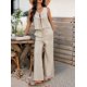 thumbnail image 5 of Conjunto de 2 Piezas para Mujer, Chaleco con Cuello en V y Cintura Anudada, Pantalones Casuales de Pierna , Color Albaricoque , L, 5 of 9