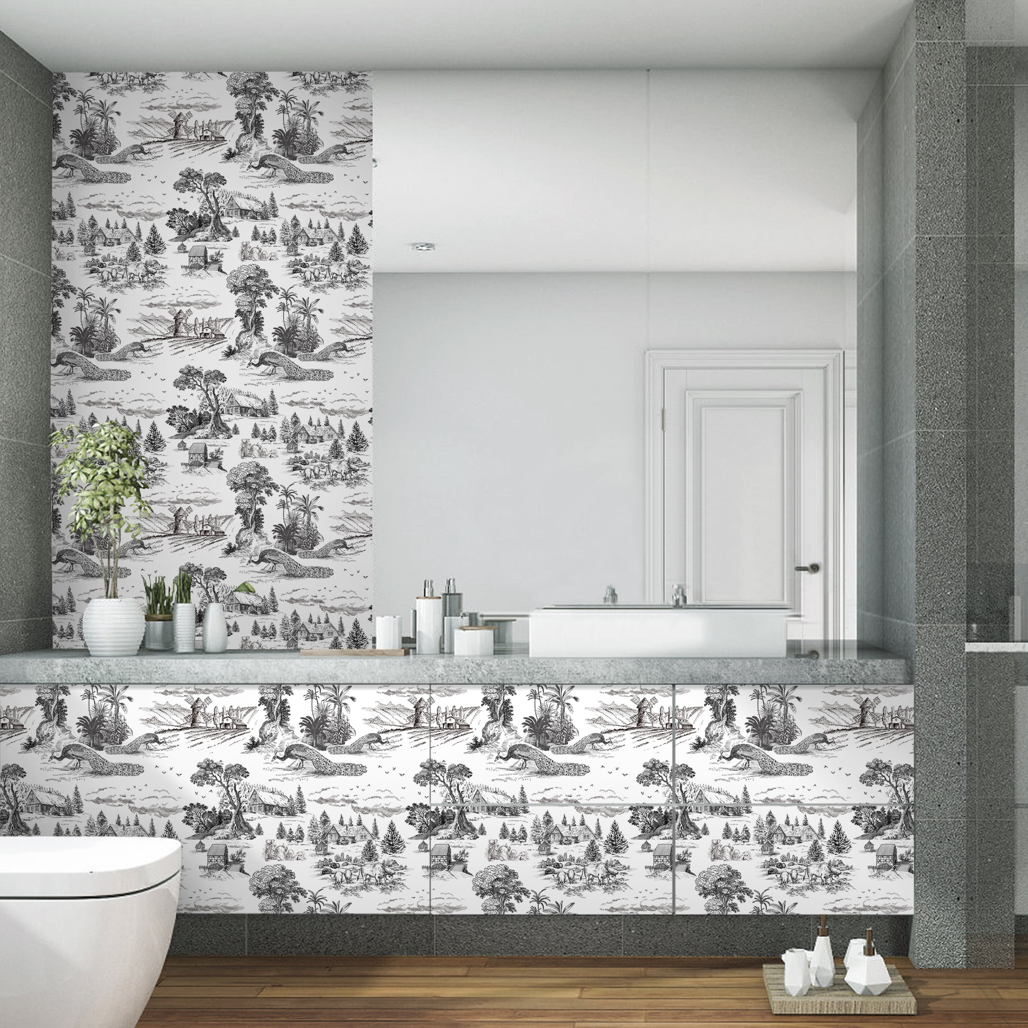 (3 pack) Abyssaly Peel and Stick Wallpaper Black Contact Wallpaper 17.7" x 118" Vintage Peacock Contact Paper Removable Self-Adhesive Wall Paper for Kitchen Bedroom Living Room Cabinets Shelf Contertop
