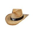 thumbnail image 2 of Top Headwear Outback Tea Stained Raffia Straw Hat with Longhorn Western Cowboy, 2 of 4