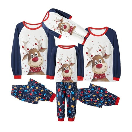 

Christmas Family Pajamas Matching Christmas PJs Long Sleeve Reindeer Print Tops and Pants Festive Sleepwear Cotton Pajamas