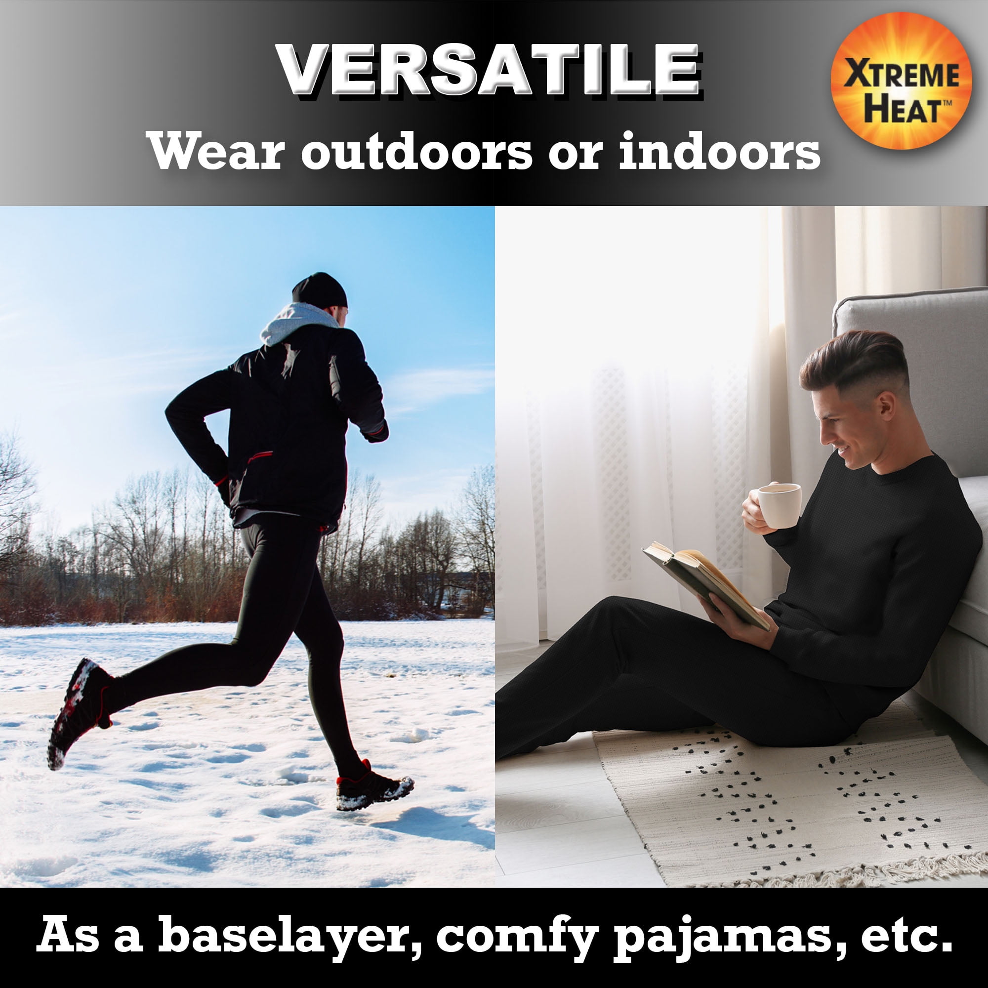 Xtreme Heat Mens Thermal Underwear Set Insulated Shirt & Long Johns, Grey XL