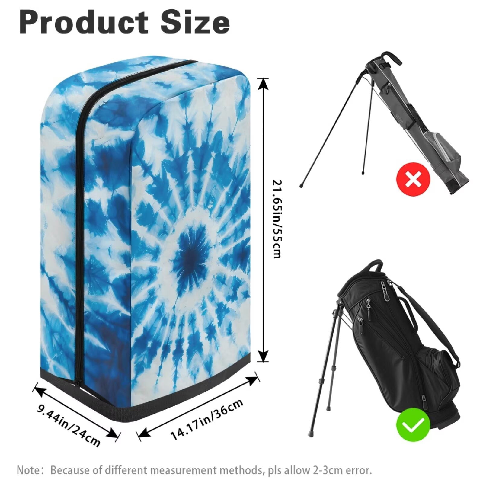 Chririnla Blue Swirl Tie Dye Golf Bag Rain Cover Waterproof Hood with Snap Button Dust & UV Protection Universal Fit for Most Tour Bags, Cart Bags & Stand Bags