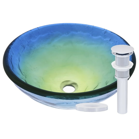 Miseno MNO-191-PC Circular 16-1/2" Glass Bathroom Sink; Polished Chrome Drain