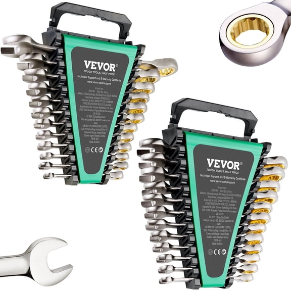 24-Pc Ratcheting Wrench Set, SAE & Metric Combination Wrench Set (1/4"-7/8", 8-19mm) with Holder, Cr-V Steel, Ideal for Automotive Repair, Household & Emergency Kits
