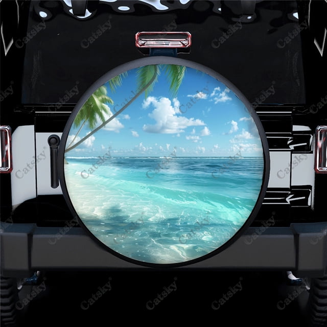 Sunny Tropical Landscape Polyester Universal Spare Wheel Tire Cover Custom Tire-Covers for Trailer RV SUV Truck Camper