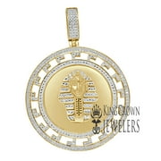 Real Diamonds Greek Style Egyptian Pharaoh King Tut Round Pendent 10K Gold Tone Charm Medallion