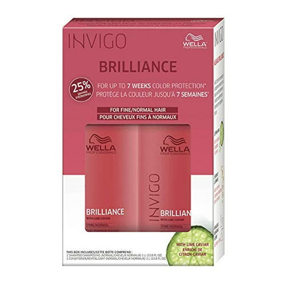 WELLA Brilliance Shampoo Conditioner Fine to Normal Coloured Hair, Liter Duo 33.8 oz