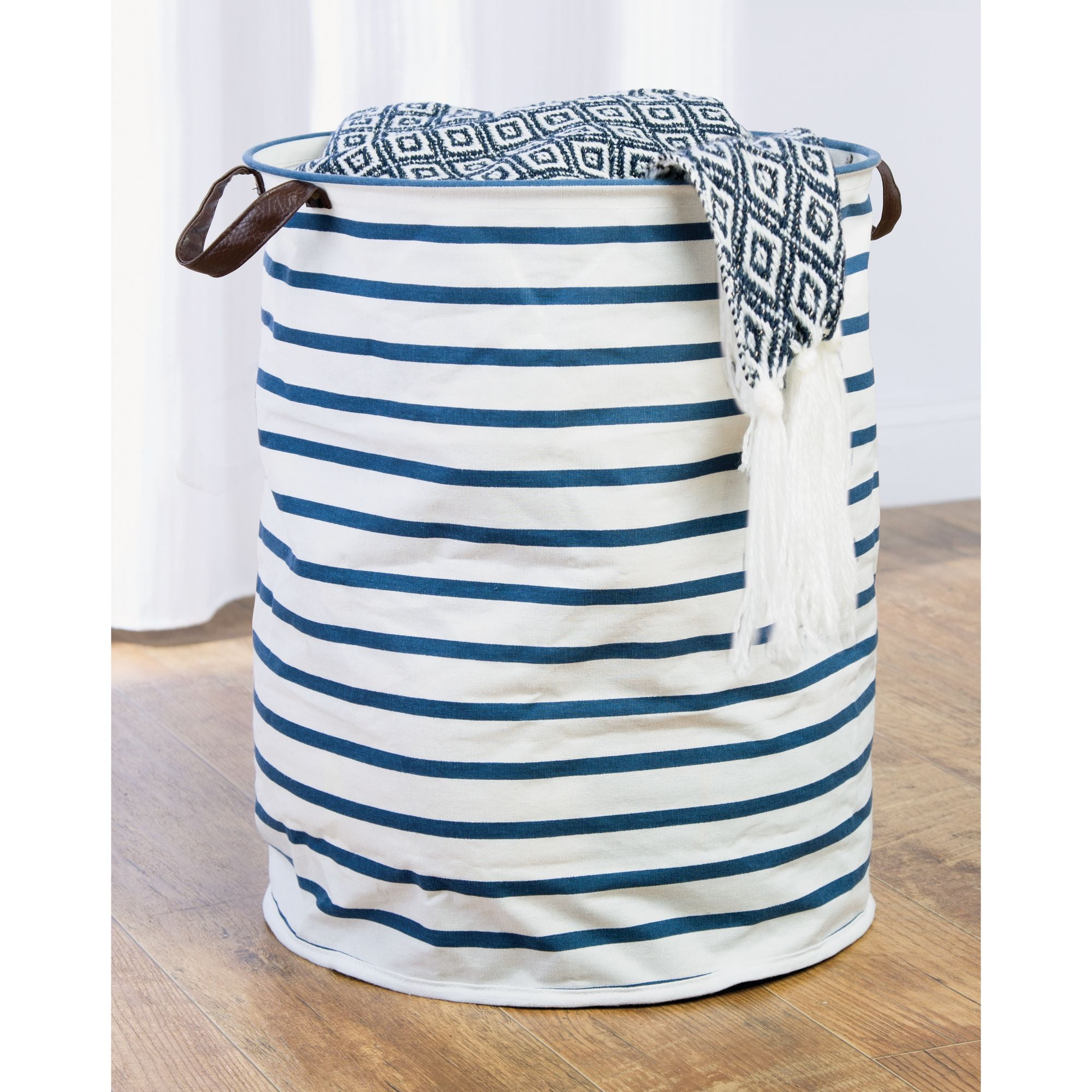 Bedroom and Wardrobe Organiser with Handles Poly Canvas Large Nursery Blue/White InterDesign Riley Household Storage Basket 