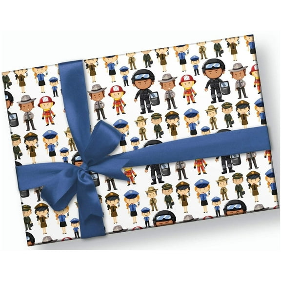 First Responder Police & Firefighter Birthday Wrapping Paper, 3 Sheets