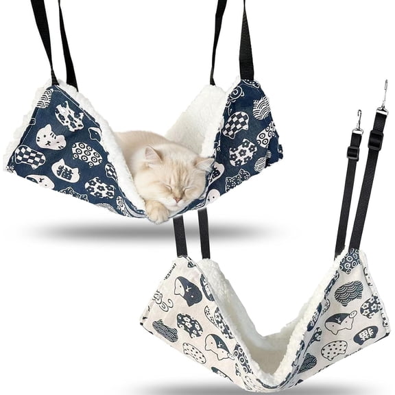 Semfri 2Pack Reversible Cat Hanging Hammock Soft Pet Cage Hammock Double-Sided Design for Cats, FerretsPuppies Rabbits & Small Animals - Blue, M