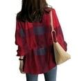 thumbnail image 4 of Skksst Plus Size Womens Casual Tartan Print Long Sleeve Drawstring Blouse Tops, 4 of 4