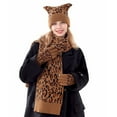 thumbnail image 2 of Yuanlong womens hats leopard Knitted Scarf Cat Shape Beanie Cap With Gloves 3-piece Suits Winter Thermal Fashion Hat Sets, 2 of 5