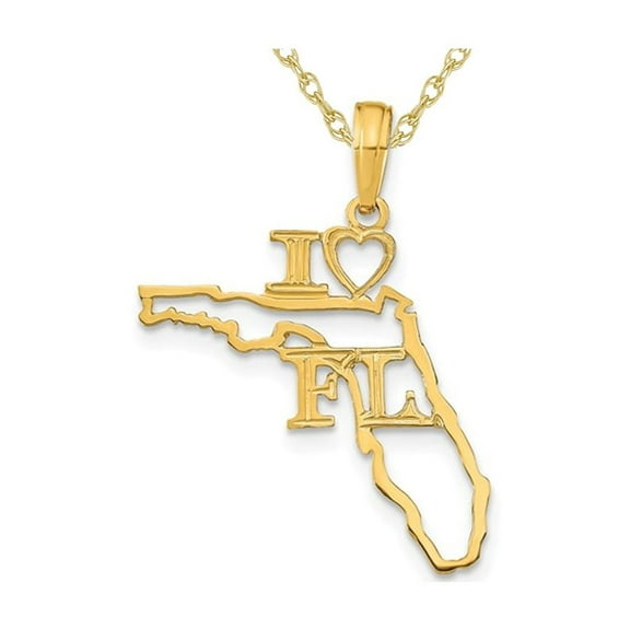 14K Yellow Gold Solid Florida State Charm Pendant Necklace with Chain for Women