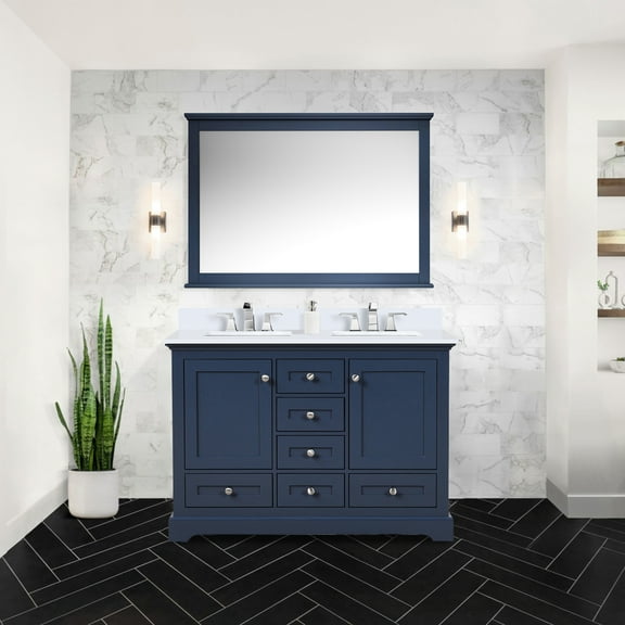 48 In. W X 22 D Navy Blue Bath Vanity With White Quartz Top & Faucet - Practical And Modern Bathroom Storage Option 48" 22" Double Countertop Versatile