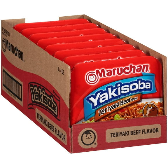 Maruchan Yakisoba Teriyaki Beef 4 oz., Pack of 8 Single Serving Home-style Japanese Noodles