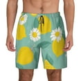 thumbnail image 2 of Picia Lemons Chamomile Flowers And Leaves pattern Mens Swim Trunks with Compression Liner Stretch Beach Shorts Quick Dry with Zipper Pockets No-Chafing Board Shorts-Large, 2 of 9