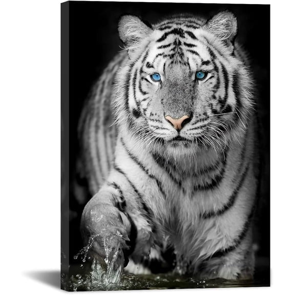 Black & White Tiger Canvas Wall Art Wild Animal Picture Wall Decoration Blue Eyed Tiger Prints on Canvas for Living Room Bedroom Modern Home Decor Ready to Hang Stretched and Unframed Artwork