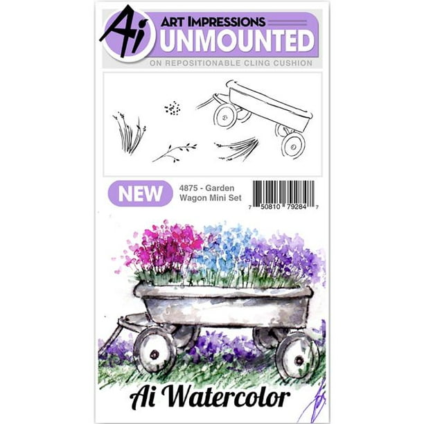 Impressions WC4875 d'Art 4 x 7 Pouces Tampons en Caoutchouc Aquarelle & Mini Chariot de Jardin