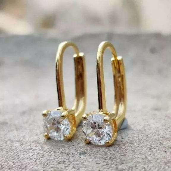 Om Jewels Lab Created 2Ct Round Cut Diamond Drop Leverback Solitaire Earrings 14k Yellow Gold Plated