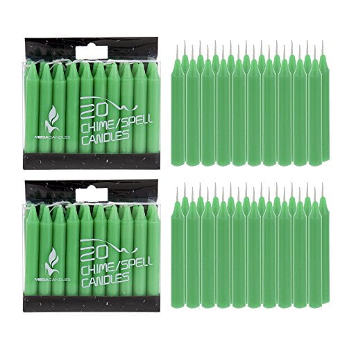 Mega Candles 40 pcs Unscented Light Green Mini Taper Candle | 4" Tall x 1/2" Diameter | Great for Casting Chimes, Rituals, Spells, Wax Play & More
