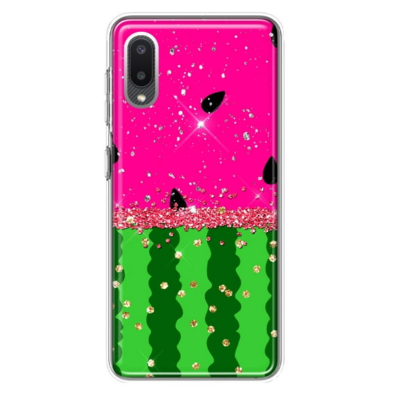 MUNDAZE Samsung Galaxy A02 Shockproof Clear Hybrid Protective Phone Case Summer Watermelon Sugar Vacation Tropical Fruit Pink Green Cover